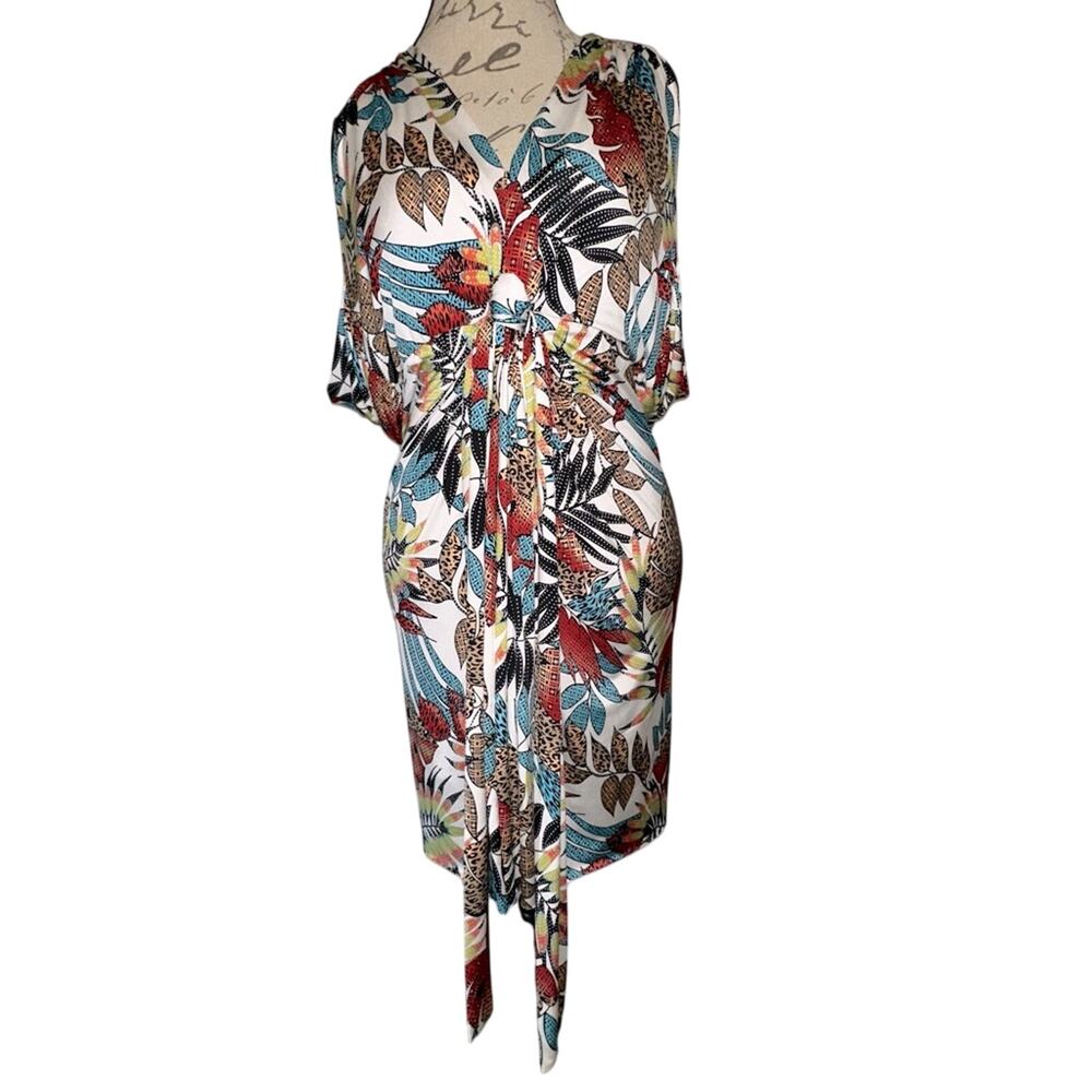 T-Bags Los Angeles Women's sz L Open Back Floral Tropical Resort Wear Dress